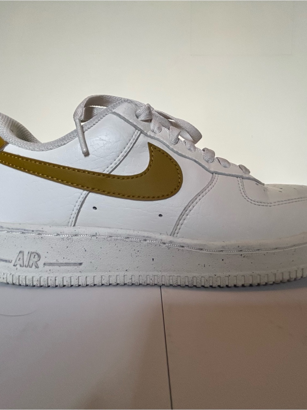 Nike White Leather Athletic Shoes with Mustard Swoosh